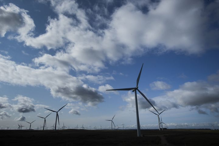 Turbines at Whitelee Windfarm in East Renfrewshire.