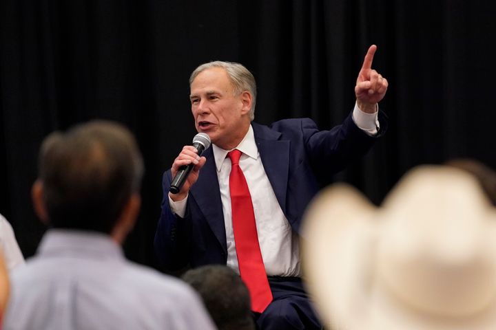 Texas Gov. Greg Abbott (R) addresses supporters after his debate with Beto O'Rourke on Sept. 30. Some Democrats believe that mismanagement of crises and hardline policy stances have made Abbott politically vulnerable.