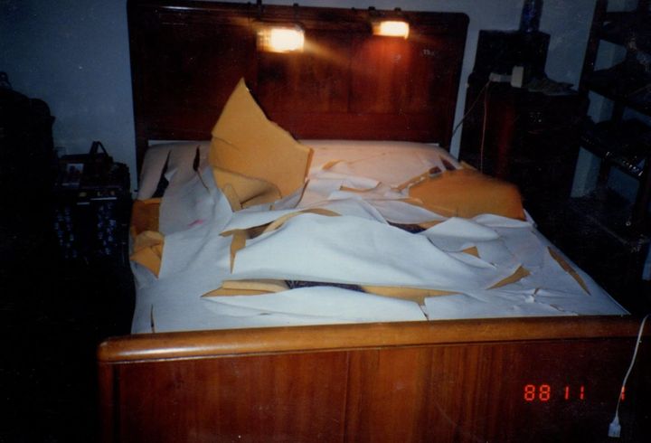 "One night, my grandparents retired to their bedroom upstairs only to find their sheets torn and their bed sliced apart," Jessica Moffitt writes of this photo from Nov. 1, 1988.