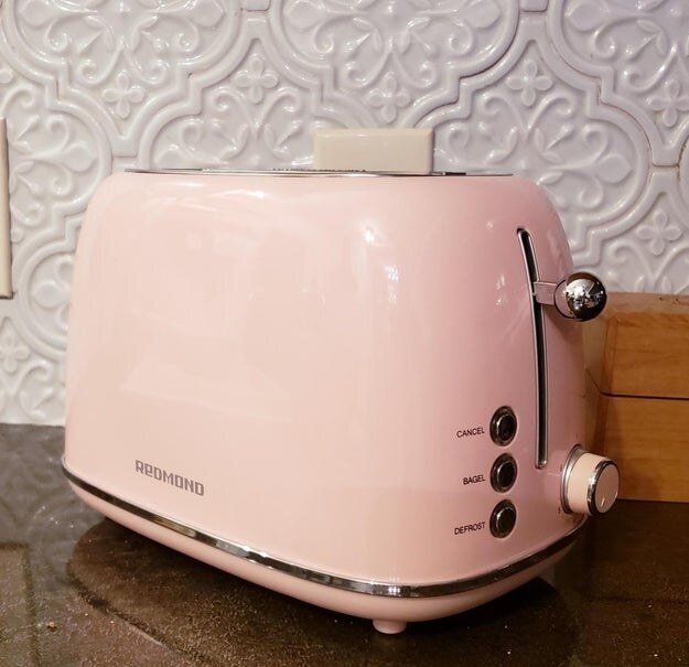 A retro-inspired stainless-steel toaster