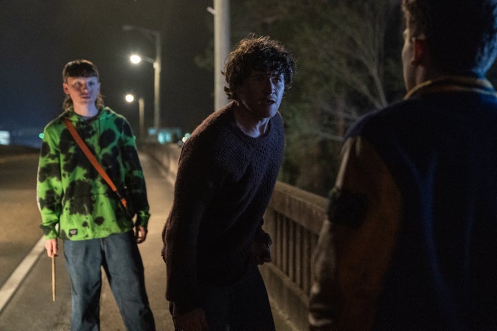 Town pariah Corey (Rohan Campbell, left) confronts his bullies Billy (Marteen) and Terry (Michael Barbieri) in "Halloween Ends."