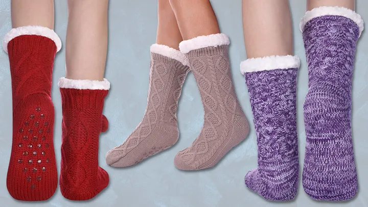Womens Slipper Socks with Grippers Cozy Women Slipper Socks Fleece Lined  Slipper Socks for Women with Grippers