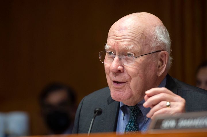 Sen. Patrick Leahy (D-Vt.) speaks during a Senate Appropriations Subcommittee hearing with Director of the Federal Bureau of Investigation Christopher Wray on the fiscal year 2023 budget for the FBI at the U.S. Capitol on May 25, 2022.