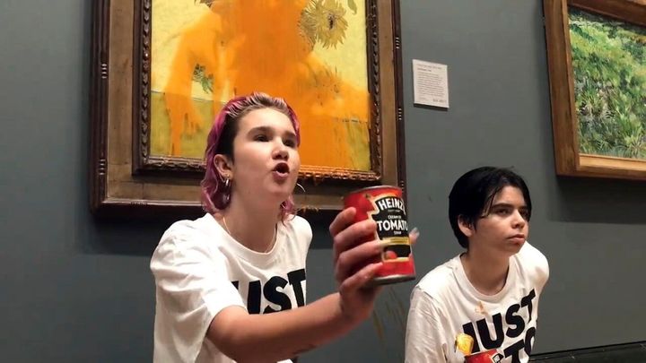 Climate Protesters Throw Soup At Van Gogh’s ‘Sunflowers’, Glue Themselves To Wall