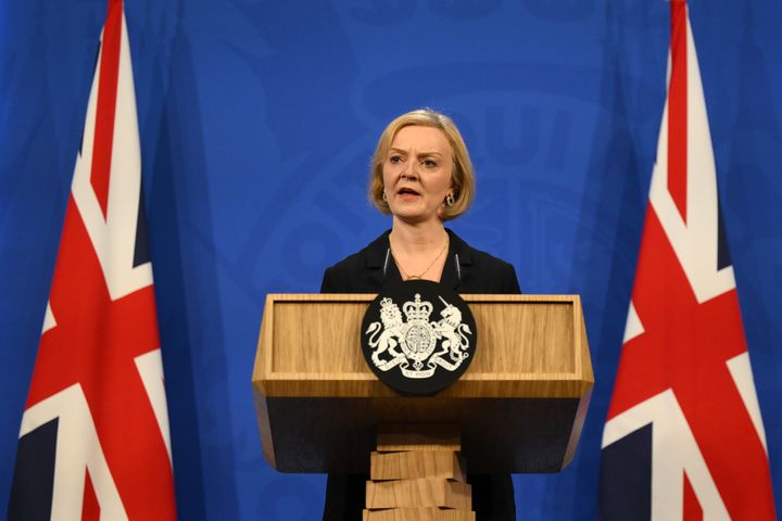 Prime Minister Liz Truss during a press conference in the briefing room at Downing Street, London. Picture date: Friday October 14, 2022.