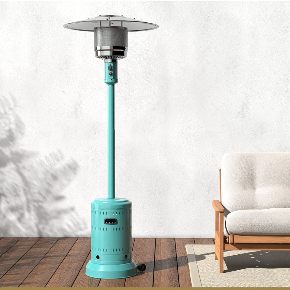 A bestselling standing heater with wheels