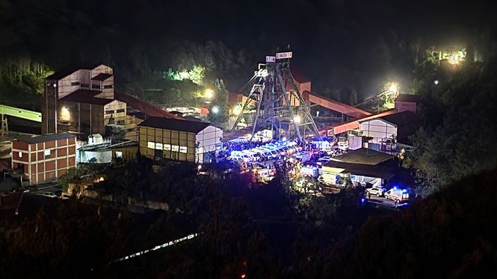 A view of the entrance of the mine in Amasra, in the province of Bartin, Turkey on Friday. An official says an explosion inside a coal mine in northern Turkey has trapped dozens of miners. At least 14 have come out alive.