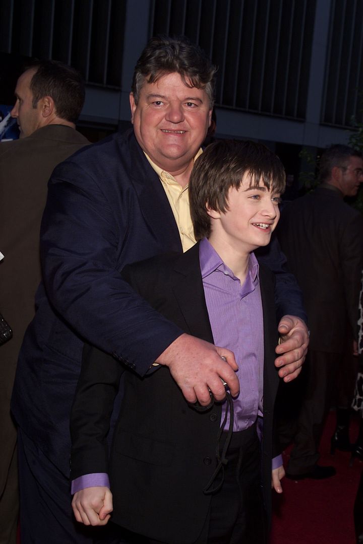 Robbie Coltrane with Daniel Radcliffe at the New York premiere of Harry Potter And The Philosopher's Stone in 2001