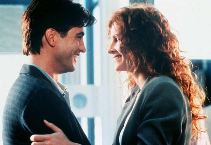 Julia Roberts and Dermot Mulroney pictured on the set of the 1997 romantic comedy