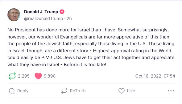 Trump said "U.S. Jews have to get their act together" after complaining they don't appreciate what he's done for Israel.