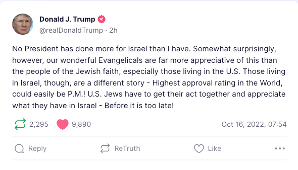 Trump said "U.S. Jews have to get their act together" after complaining they don't appreciate what he's done for Israel.