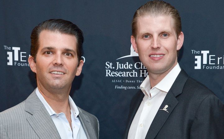 Donald Trump Jr. (left) and Eric Trump reportedly asked for a "handout" of Truth Social stock.