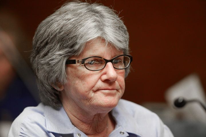 FILE - Former Manson family member and convicted murderer Patricia Krenwinkel listens to the ruling denying her parole, at a hearing at the California Institution for Women in Corona, Calif., Thursday, Jan. 20, 2011. California Gov. Gavin Newsom blocked Krenwinkel's parole, Friday Oct. 14, 2022, saying that she is still too much of a public safety risk. A two-member parole panel for the first time time, in May 2022, had recommended Krenwinkel's release. Krenwinkel, 74, was previously denied parole 14 times for the slayings of pregnant actress Sharon Tate and four other people in 1969. The next night, Krenwinkel helped kill grocer Leno LaBianca and his wife, Rosemary. (AP Photo/Reed Saxon, File)