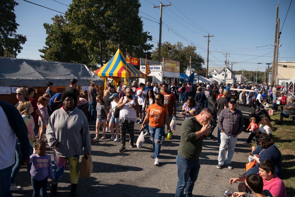 Crowds of people enjoy the Apple Scrapple Festival.