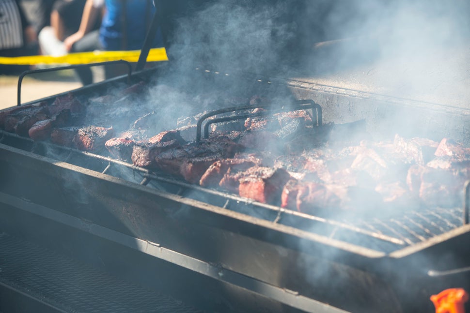 Roast beef cooking.