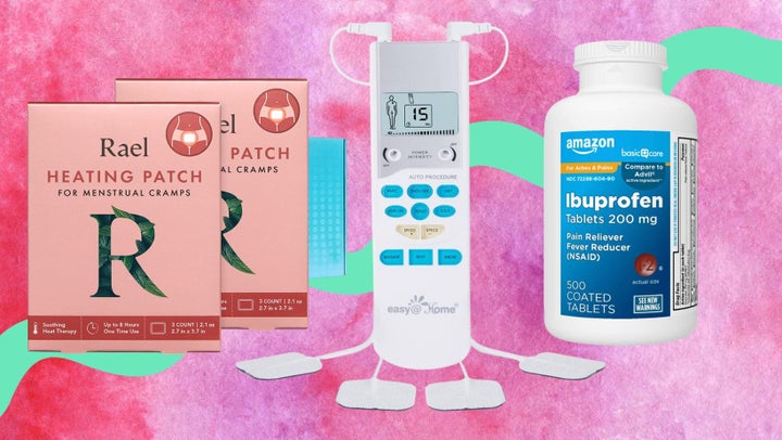 Herbal heating patches that adhere to the front of your underwear, a muscle stimulating device and a popular NSAID pain reliever.
