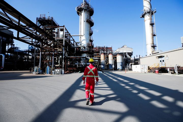 A Shell employee walks through the company's new Quest carbon capture and storage (CCS) facility in Fort Saskatchewan, Alberta, Canada, last October.