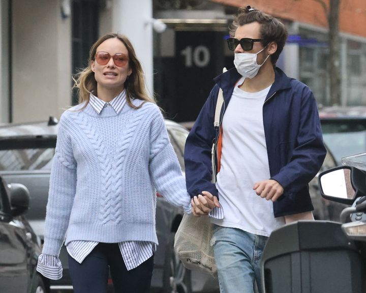 Harry Styles and Olivia Wilde are seen in Soho on March 15, 2022 in London, England. (Photo by Neil Mockford/GC Images)