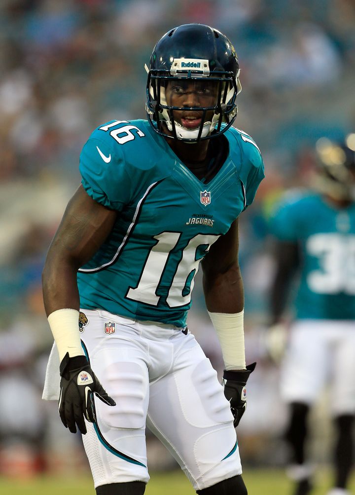 Antonio Dennard is seen playing for the Jacksonville Jaguars during a preseason game against the Atlanta Falcons in 2012. 