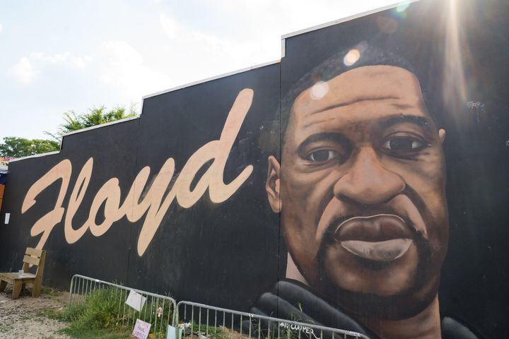 A mural of George Floyd painted downtown to memorialise the life of George Floyd is shown on the anniversary of his death on May 25, 2021 in Atlanta, Georgia. 
