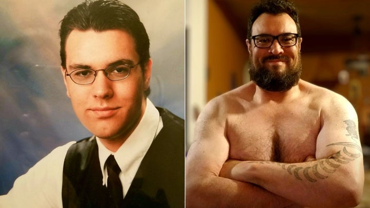 James Peña DeRoach as teen (left), and today, after getting gyno surgery.