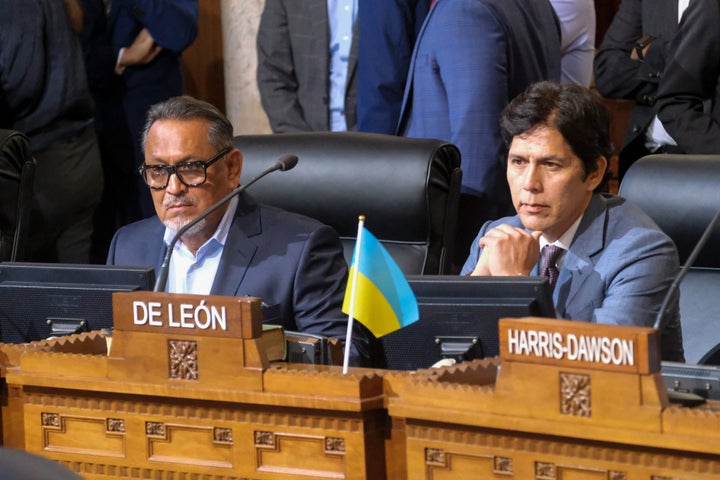 Los Angeles City Council members Gil Cedillo, left, and Kevin de León, both Democrats, have been steadfast in their refusals despite immense pressure from the party.