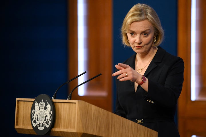 Prime Minister Liz Truss during a press conference in the briefing room at Downing Street, London. Picture date: Friday October 14, 2022.