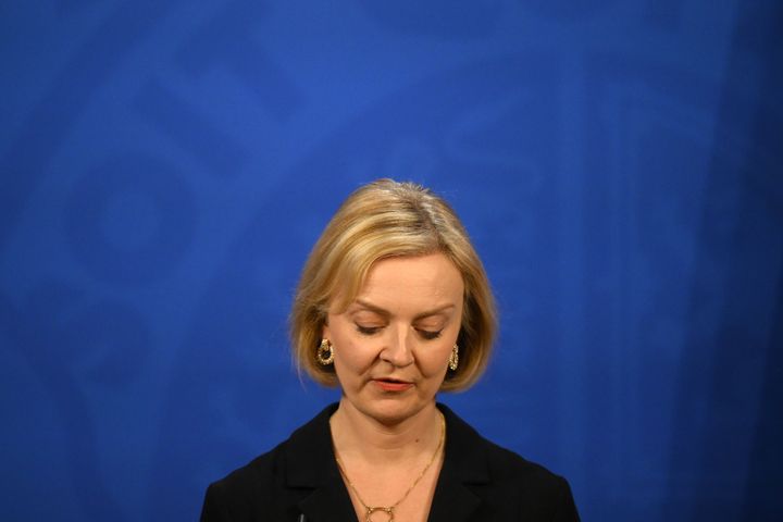 Prime Minister Liz Truss during a press conference in the briefing room at Downing Street, London. Picture date: Friday October 14, 2022.