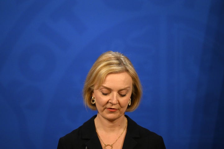 Prime Minister Liz Truss during a press conference in the briefing room at Downing Street, London. Picture date: Friday October 14, 2022.