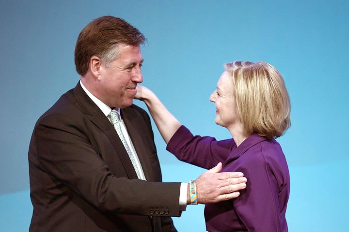 Sir Graham Brady congratulates Liz Truss as she is announced as the next Prime Minister at the Queen Elizabeth II Centre on September 5.