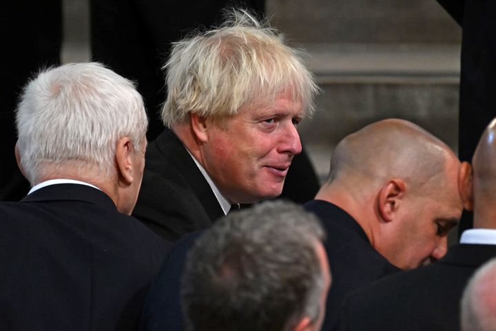 Former Prime Minister Boris Johnson at Westminster Hall, London, where both Houses of Parliament are meeting to express their condolences following the death of Queen Elizabeth II. Picture date: Monday September 12, 2022.