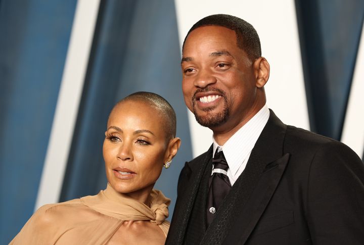 Actors Jada Pinkett Smith and Will Smith attend the 2022 Vanity Fair Oscar party on March 27 in Beverly Hills.