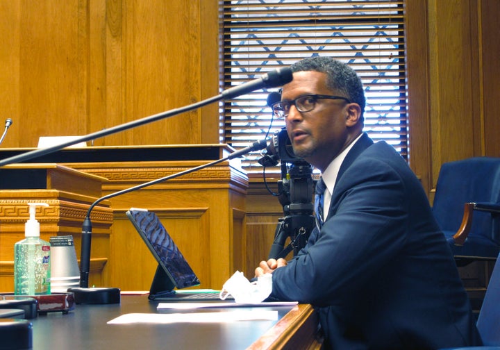 FILE - In this June 17, 2020, file photo, Rep. Edmond Jordan, D-Baton Rouge, speaks in Baton Rouge, La. Voters in five states will soon decide whether to end loopholes that led to forced labor for those convicted of some crimes. None of the proposals would force changes, though they could lead to legal challenges related to how states use prison labor. (AP Photo/Melinda Deslatte, File)