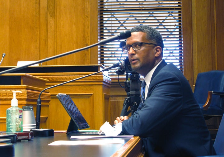 FILE - In this June 17, 2020, file photo, Rep. Edmond Jordan, D-Baton Rouge, speaks in Baton Rouge, La. Voters in five states will soon decide whether to end loopholes that led to forced labor for those convicted of some crimes. None of the proposals would force changes, though they could lead to legal challenges related to how states use prison labor. (AP Photo/Melinda Deslatte, File)