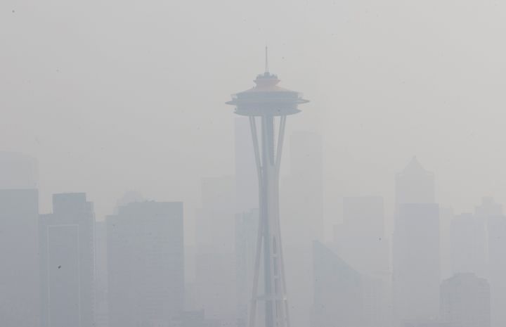 A smoky haze surrounds Seattle's iconic Space Needle on Wednesday. 