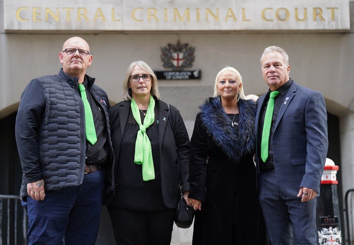 The family of Harry Dunn (left to right) father Tim Dunn, stepmother Tracey Dunn, mother Charlotte Charles and stepfather Bruce Charles pose outside the Old Bailey in London, after Anne Sacoolas pleaded guilty, via video-link from the United States, to causing Harry Dunn's death by dangerous driving.