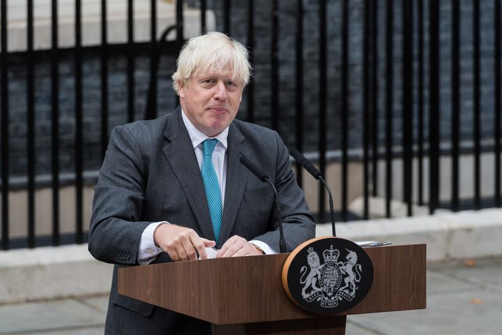 Boris Johnson gives a final speech outside 10 Downing Street.