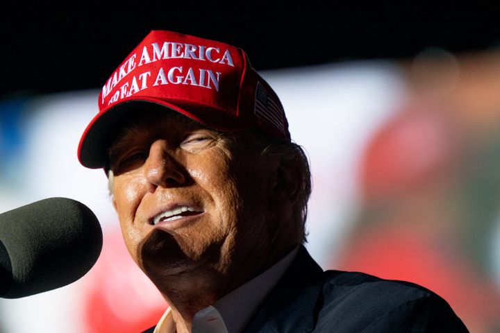 Former President Donald Trump speaks at a "Save America" rally Saturday in Robstown, Texas. He told supporters that he will "probably" launch another White House run.