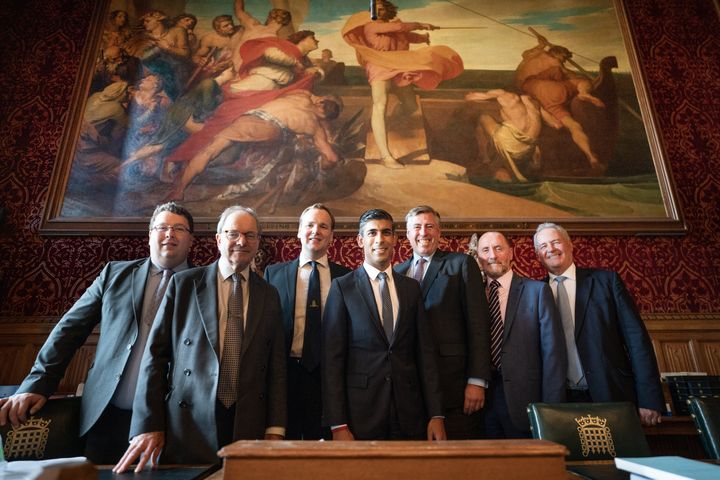 Rishi Sunak meeting with members of the 1922 Committee in the Houses of Parliament.