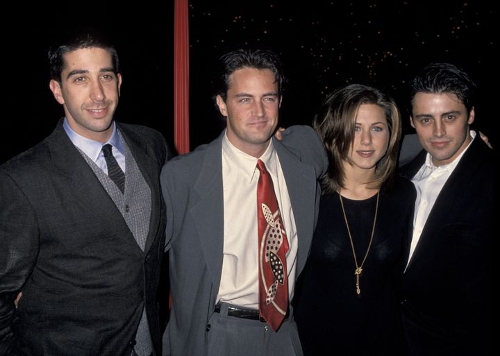 Matthew with Friends co-stars David Schwimmer, Jennifer Aniston and Matt LeBlanc 