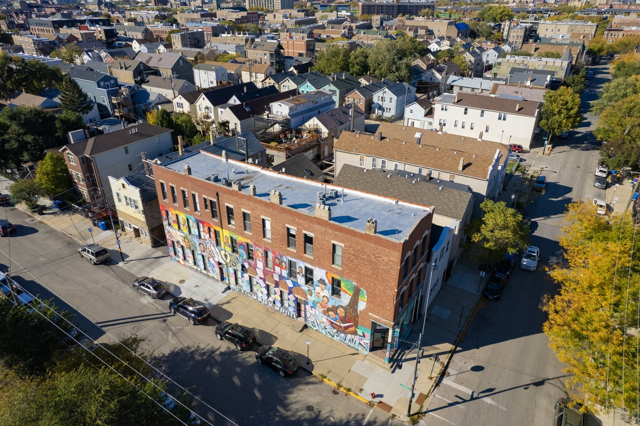 Aerial view above La Esquina in Pilsen.