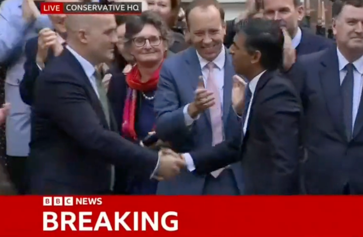 Rishi Sunak seemed to blank Matt Hancock at the Conservative Party HQ