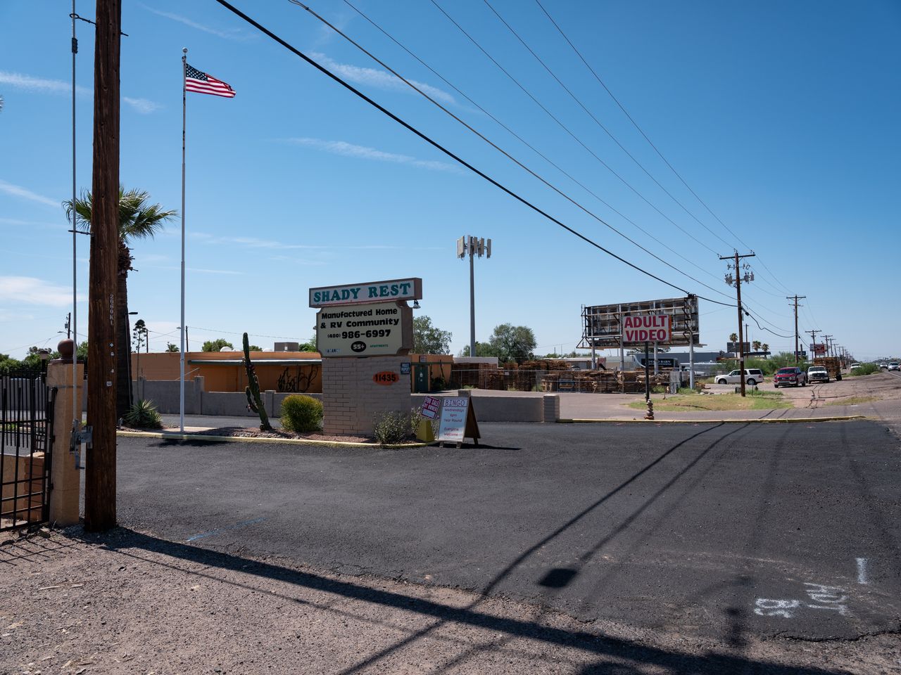 An adult video shop is conveniently located next to a 55+ retirement RV community in Apache Junction, Arizona.