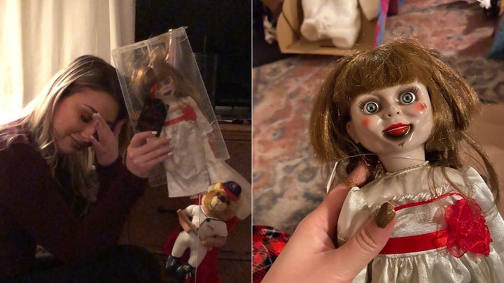 Here's my sister the last time we pulled the Christmas "Annabelle" prank on her. The thrill is clearly gone.