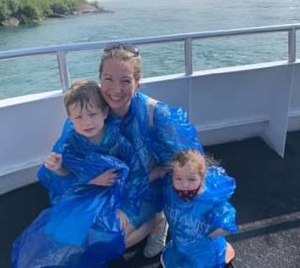 The author with her kids at Niagara Falls in 2021.
