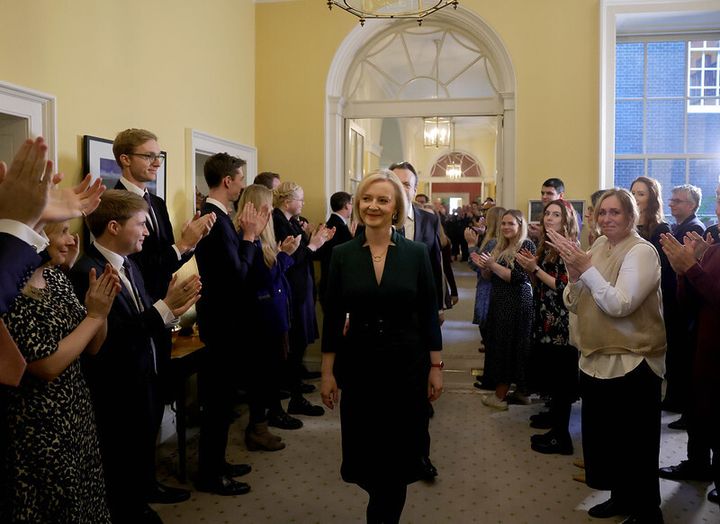 Liz Truss saying goodbye to her colleagues in No.10