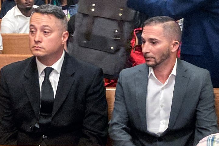Jacob Runyan, left, and Chase Cominsky pleaded not guilty to cheating and other charges in a lucrative fishing tournament on Lake Erie in the end of September where they were accused of stuffing five walleye with lead weights and fish filets. (AP Photo/Mark Gillispie)