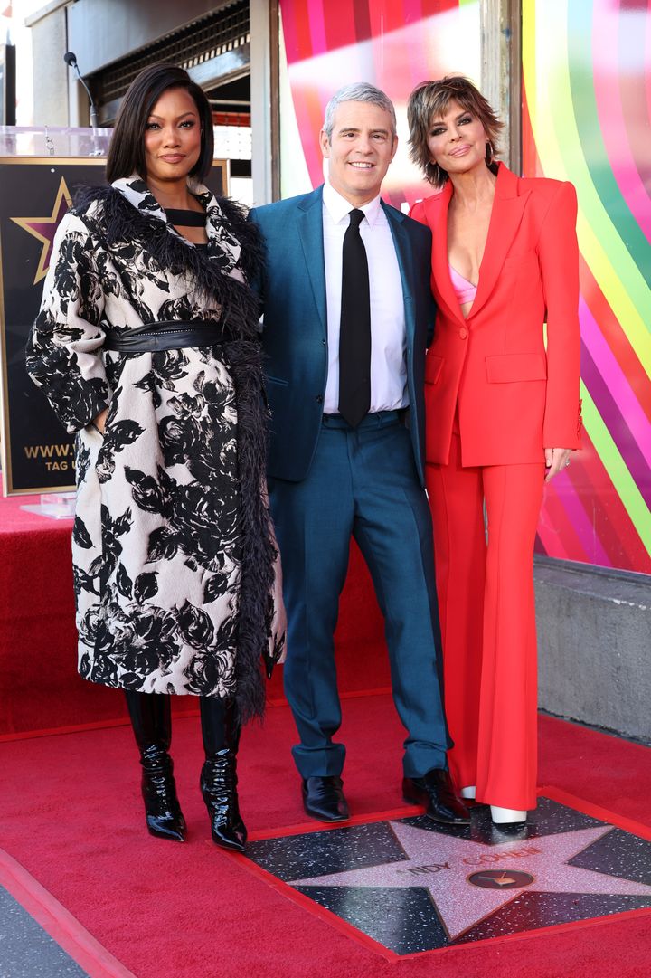 Garcelle Beauvais, Andy Cohen and Lisa Rinna at the Hollywood Walk of Fame star ceremony for Andy Cohen on Feb. 4.