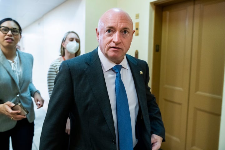 Sen. Mark Kelly (D-Ariz.) is seen in the U.S. Capitol on May 24.