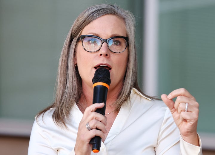 Arizona Secretary of State and Democratic gubernatorial candidate Katie Hobbs speaks at a press conference on Oct. 7 in Tucson, Arizona.